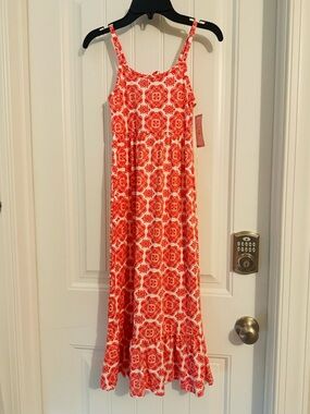 Cute Btween size 8 white red print sleeveless midi dress adjustable new girls